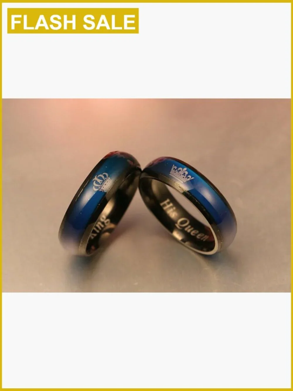 Mood Ring Color Changing Stainless Steel Her King His Queen Promise Ring Couple